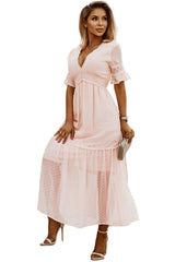 Swiss Dot Lace Trim Long Dress Maxi Dresses JT's Designer Fashion