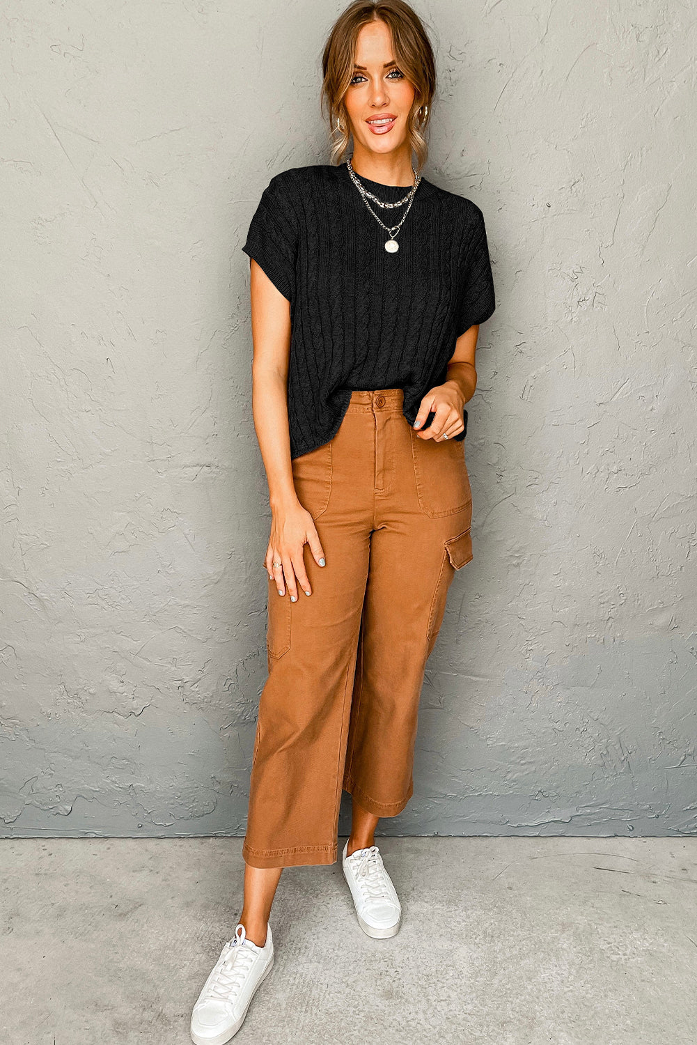 Black Clever Moment Cable Knit Top Sweaters & Cardigans JT's Designer Fashion
