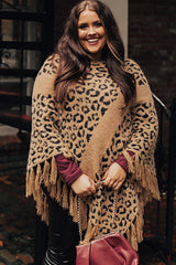 Leopard Plus Size Tasseled Hem Draped Poncho Plus Size JT's Designer Fashion