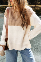 Parchment Cable Knit Color Block Side Splits Mock Neck Sweater Sweaters & Cardigans JT's Designer Fashion