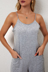 Gray Loose Fit Side Pockets Spaghetti Strap Wide Leg Jumpsuit Jumpsuits & Rompers JT's Designer Fashion