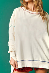 White Contrast Stitching Split Baggy Sweatshirt Sweatshirts & Hoodies JT's Designer Fashion