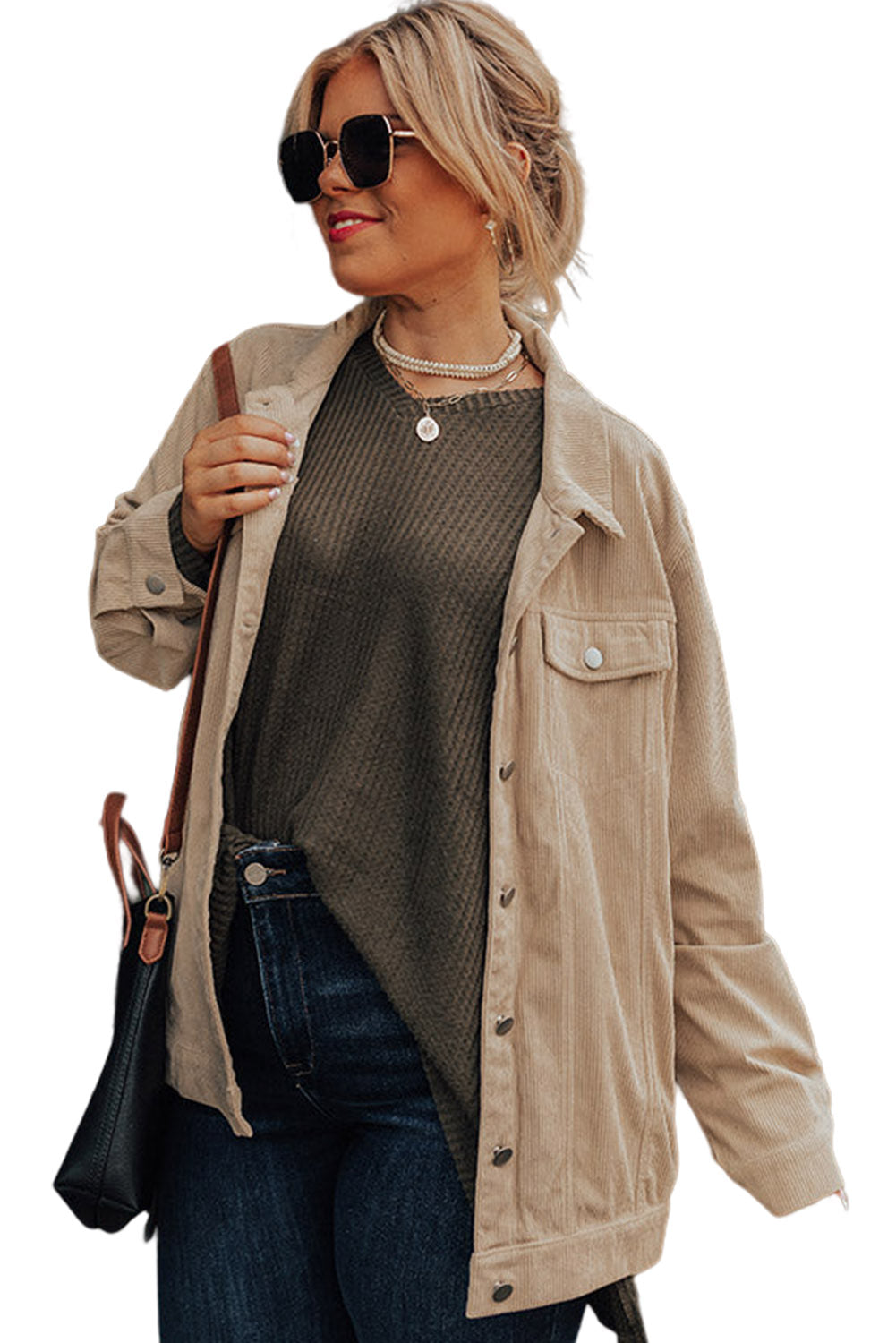 Khaki never-a-worry-corduroy-jacket-curves Plus Size JT's Designer Fashion