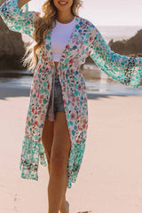 Multicolor Long Sleeve Tassel Tie Floral Kimono Kimonos JT's Designer Fashion