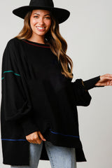 Black Contrast Stitching Split Baggy Sweatshirt Sweatshirts & Hoodies JT's Designer Fashion