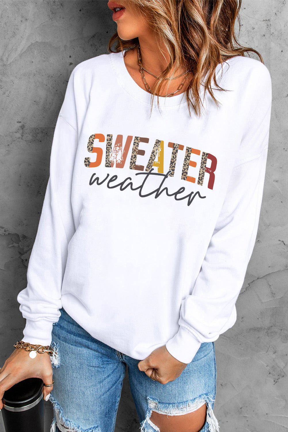 White Sweater Weather Vibrant Monogram Sweatshirt Graphic Sweatshirts JT's Designer Fashion