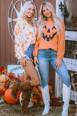 Orange Pumpkin Smile Face Graphic Sweatshirt Graphic Sweatshirts JT's Designer Fashion