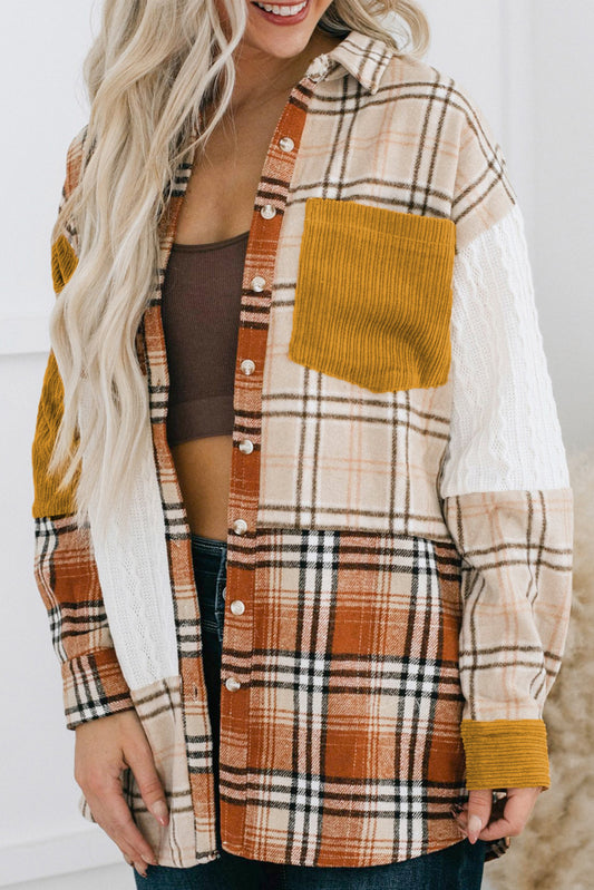 Gold Brick Plus Size Plaid Colorblock Shirt Jacket Plus Size JT's Designer Fashion