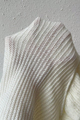 Bright White Cable Knit Ruffled Short Sleeve Turtle Neck Sweater Sweaters & Cardigans JT's Designer Fashion
