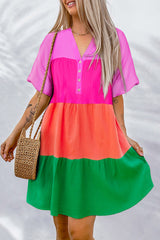 Multicolor Color Block Tiered Puff Sleeve Dress Mini Dresses JT's Designer Fashion