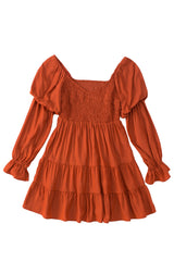 Brown Boho Solid Shirred Ruffle Mini Dress Mini Dresses JT's Designer Fashion