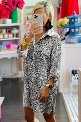 Long Sleeve Leopard Animal Print Shirt Dress Mini Dresses JT's Designer Fashion