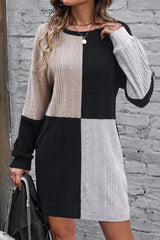 Black Ribbed Color Block Drop Shoulder Mini Dress Dresses JT's Designer Fashion