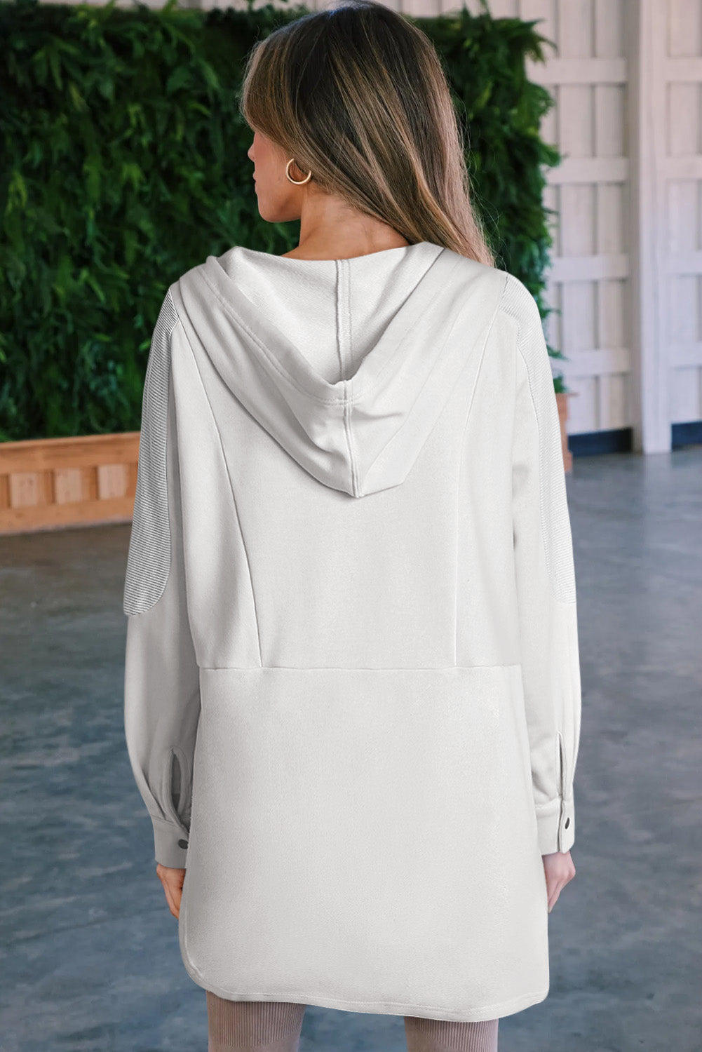 White Patchwork Side Pockets Oversized Henley Hoodie Sweatshirts & Hoodies JT's Designer Fashion