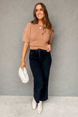 Light French Beige Fuzzy Short Sleeve Sweater Sweaters & Cardigans JT's Designer Fashion