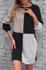Black Ribbed Color Block Drop Shoulder Mini Dress Dresses JT's Designer Fashion