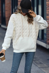 Beige Drop Shoulder Kangaroo Pocket Patchwork Quilted Hoodie Sweatshirts & Hoodies JT's Designer Fashion