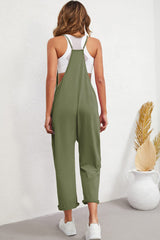 Green Pocketed Adjustable Spaghetti Strap Straight Leg Jumpsuit Jumpsuits & Rompers JT's Designer Fashion