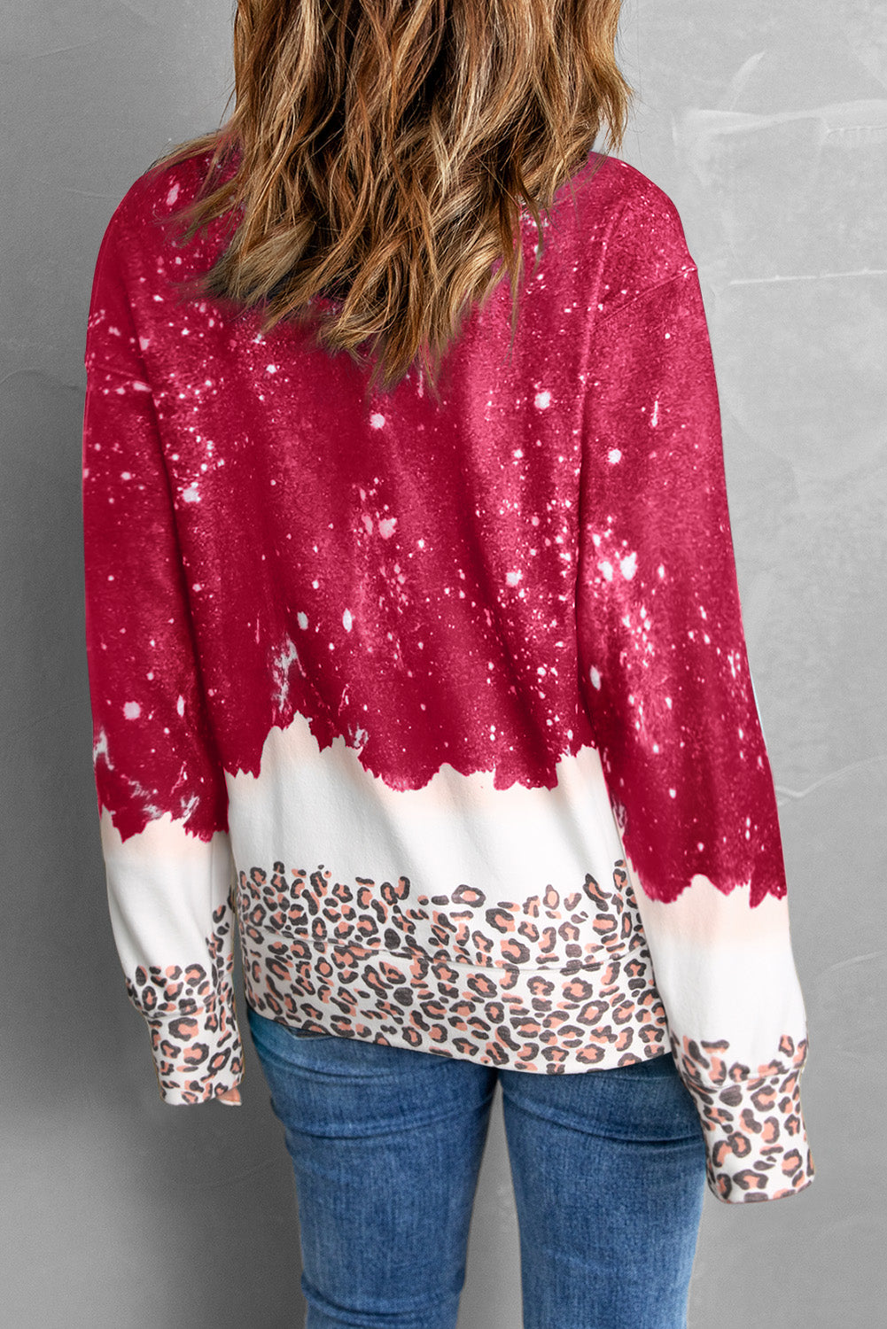 Red Leopard Bleached Pullover Sweatshirt Sweatshirts & Hoodies JT's Designer Fashion