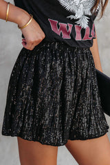 Black Sequin Straight Leg High Waist Casual Shorts Bottoms JT's Designer Fashion