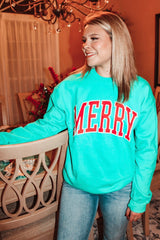 Bright Green MERRY Graphic Pullover Sweatshirt Sweatshirts & Hoodies JT's Designer Fashion