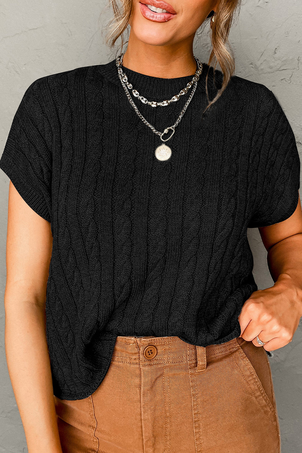 Black Clever Moment Cable Knit Top Sweaters & Cardigans JT's Designer Fashion