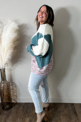 Multicolor Scalloped Color Block Plus Size Sweater Plus Size JT's Designer Fashion
