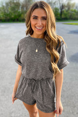 Gray Ribbed Elastic Waist Romper Jumpsuits & Rompers JT's Designer Fashion