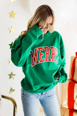 Bright Green MERRY Graphic Pullover Sweatshirt Sweatshirts & Hoodies JT's Designer Fashion
