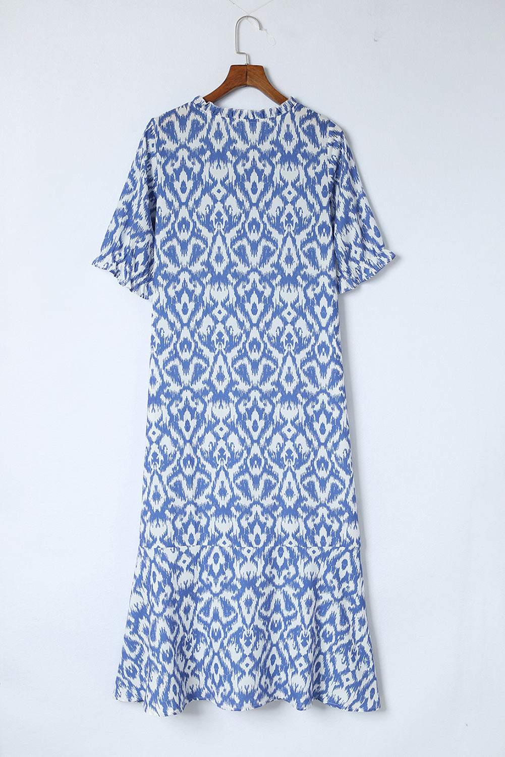 Sky Blue V Neck Casual Geometric Print Long Dress Maxi Dresses JT's Designer Fashion