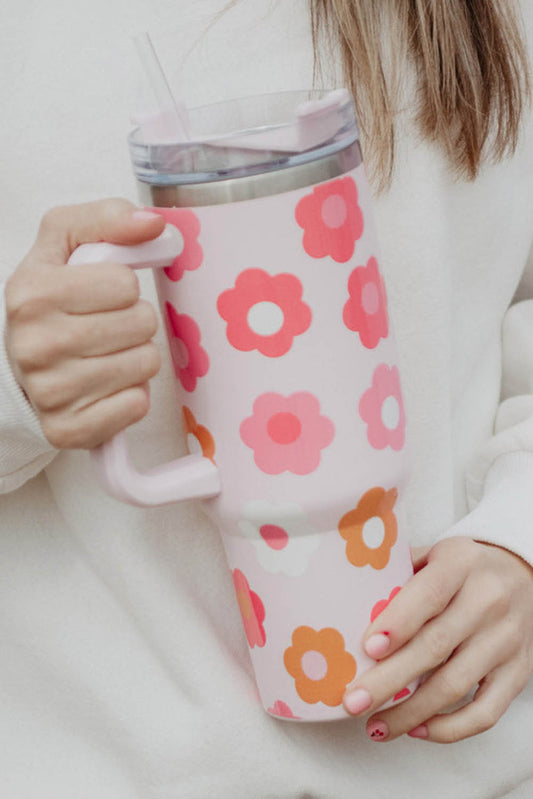 Multicolor Flower Print Handled Stainless Steel Vacuum Cup Tumblers JT's Designer Fashion