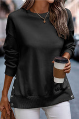 Black Button Split Sides Solid Color Sweatshirt Sweatshirts & Hoodies JT's Designer Fashion