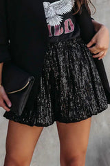 Black Sequin Straight Leg High Waist Casual Shorts Bottoms JT's Designer Fashion