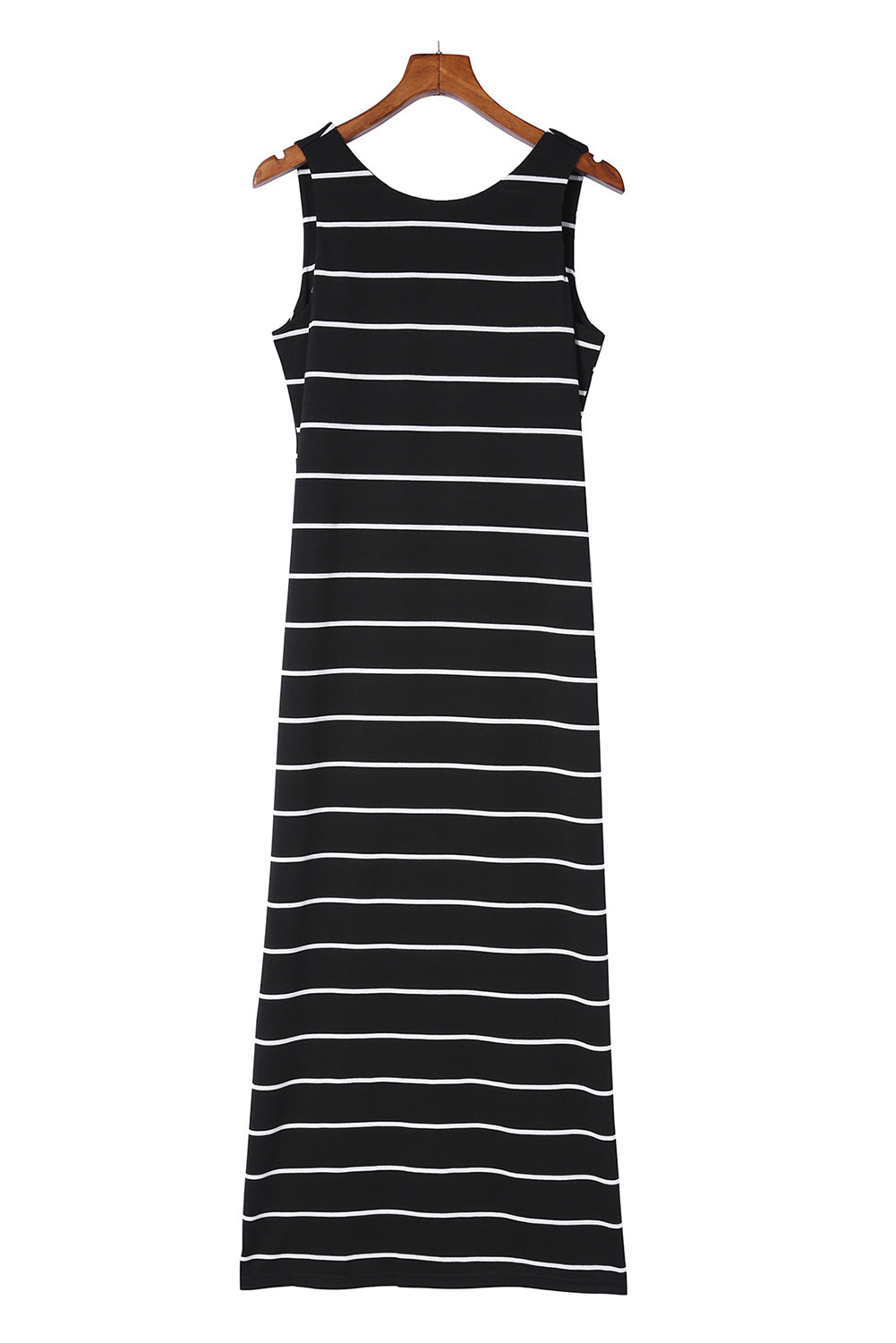 Black Stripe Print Open Back Sleeveless Long Dress with Slits Maxi Dresses JT's Designer Fashion