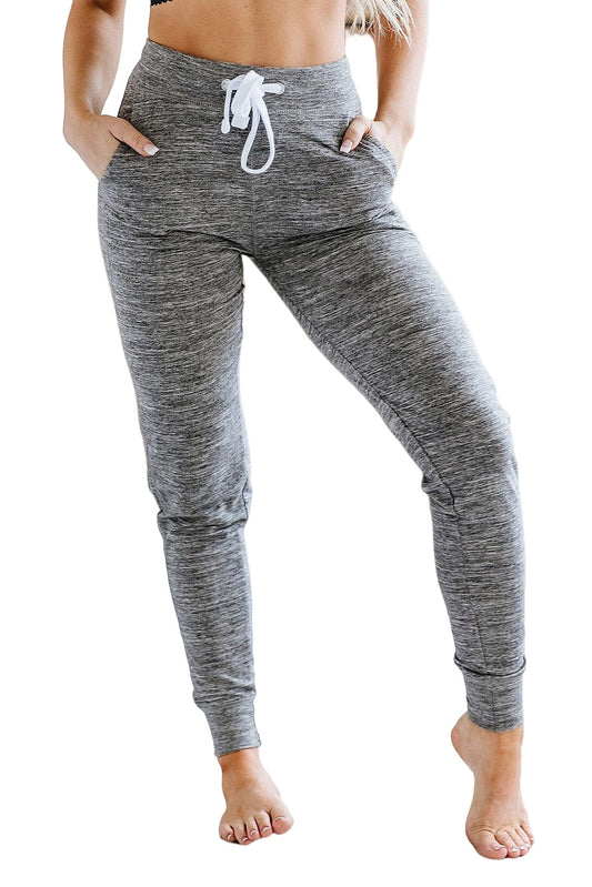 Gray Drawstring Waist Pocketed Joggers Bottoms JT's Designer Fashion