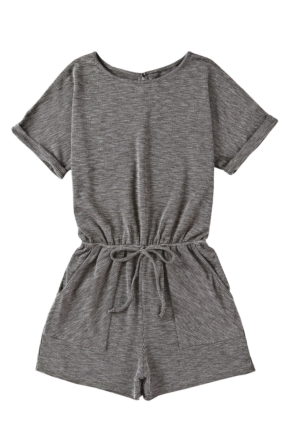 Gray Ribbed Elastic Waist Romper Jumpsuits & Rompers JT's Designer Fashion