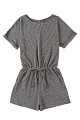Gray Ribbed Elastic Waist Romper Jumpsuits & Rompers JT's Designer Fashion