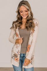 Apricot Floral Ribbed Knit Slim Fit Cardigan Sweaters & Cardigans JT's Designer Fashion