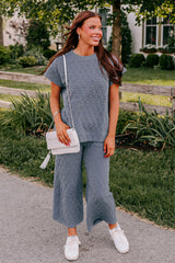 Real Teal Textured Short Sleeve Wide Leg Pants Set Bottoms JT's Designer Fashion