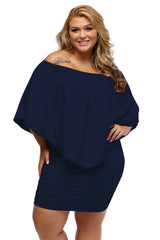 Plus Size Multiple Dressing Layered Dark Blue Mini Poncho Dress as shown 95%polyester+5%spandex Plus Size Dresses JT's Designer Fashion