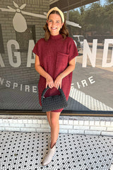 Ruby Patch Pocket Ribbed Knit Short Sleeve Sweater Dress Dresses JT's Designer Fashion