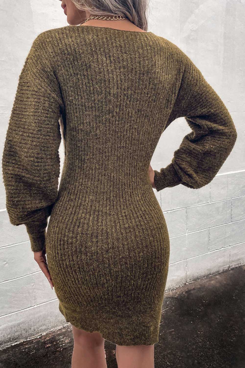 Green V Neck Bodycon Sweater Dress Sweaters & Cardigans JT's Designer Fashion