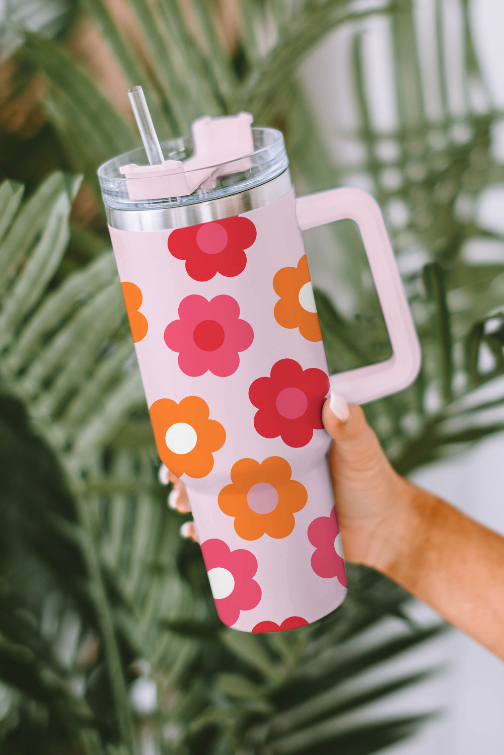 Multicolor Flower Print Handled Stainless Steel Vacuum Cup Tumblers JT's Designer Fashion