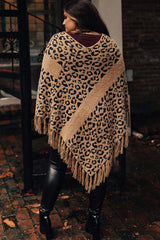 Leopard Plus Size Tasseled Hem Draped Poncho Plus Size JT's Designer Fashion