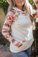 Printed Western Aztec Print Patchwork Double Hood Hoodie Sweatshirts & Hoodies JT's Designer Fashion