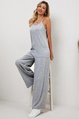 Gray Loose Fit Side Pockets Spaghetti Strap Wide Leg Jumpsuit Jumpsuits & Rompers JT's Designer Fashion