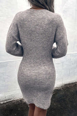 Gray V Neck Bodycon Sweater Dress Sweaters & Cardigans JT's Designer Fashion