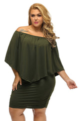 Plus Size Multiple Dressing Layered Army Green Mini Poncho Dress Plus Size Dresses JT's Designer Fashion