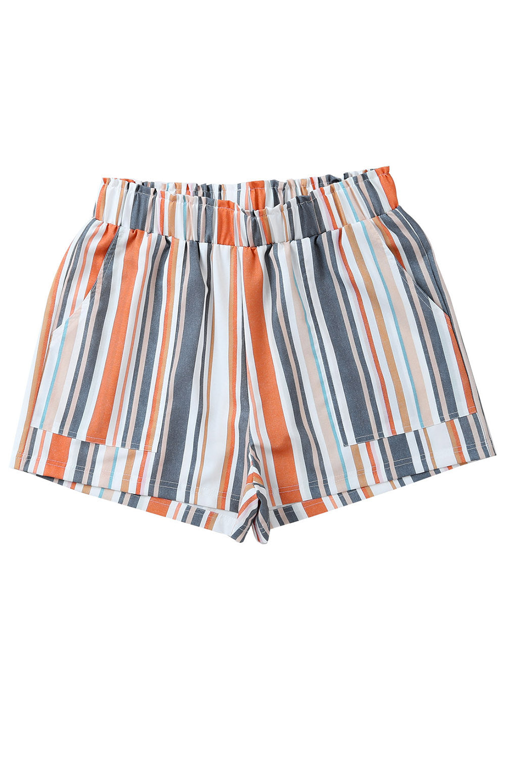 Stripe Vintage Washed Elastic Frill Waist Casual Shorts Casual Shorts JT's Designer Fashion