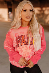 Pink FALL Leopard Print Long Sleeve Pullover Sweatshirt Graphic Sweatshirts JT's Designer Fashion